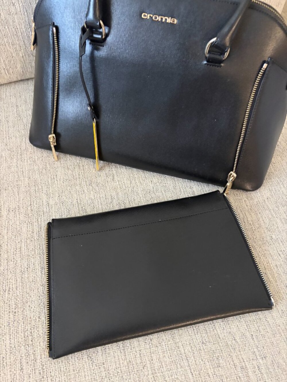 Classic Italian Leather Black Cromia Satchel w/Removeable Clutch and Purse Pouch - Picture 13 of 16